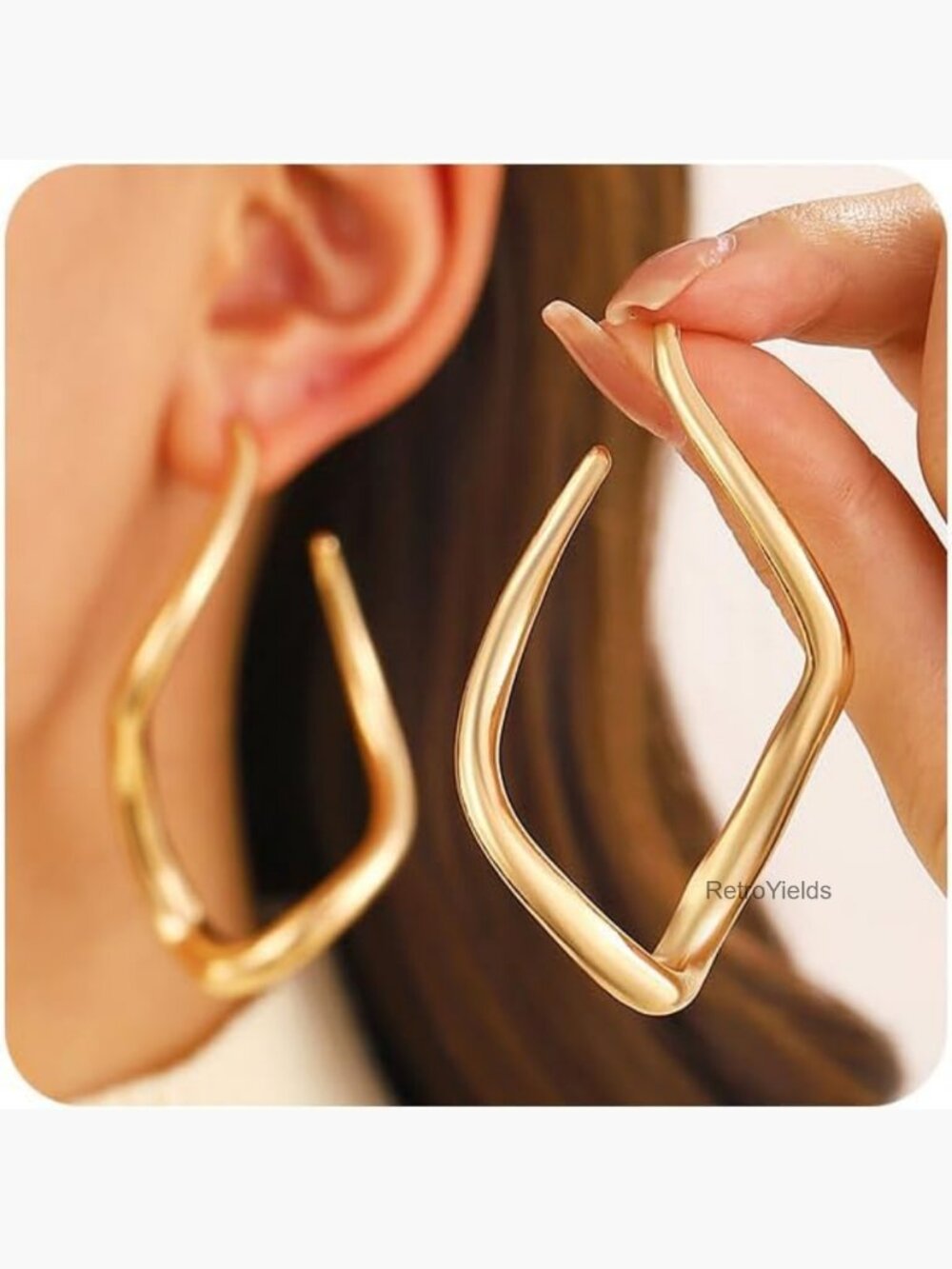 14K Gold Plated Square Twisted Hoop Earrings Large Geometric Drop Dangle
